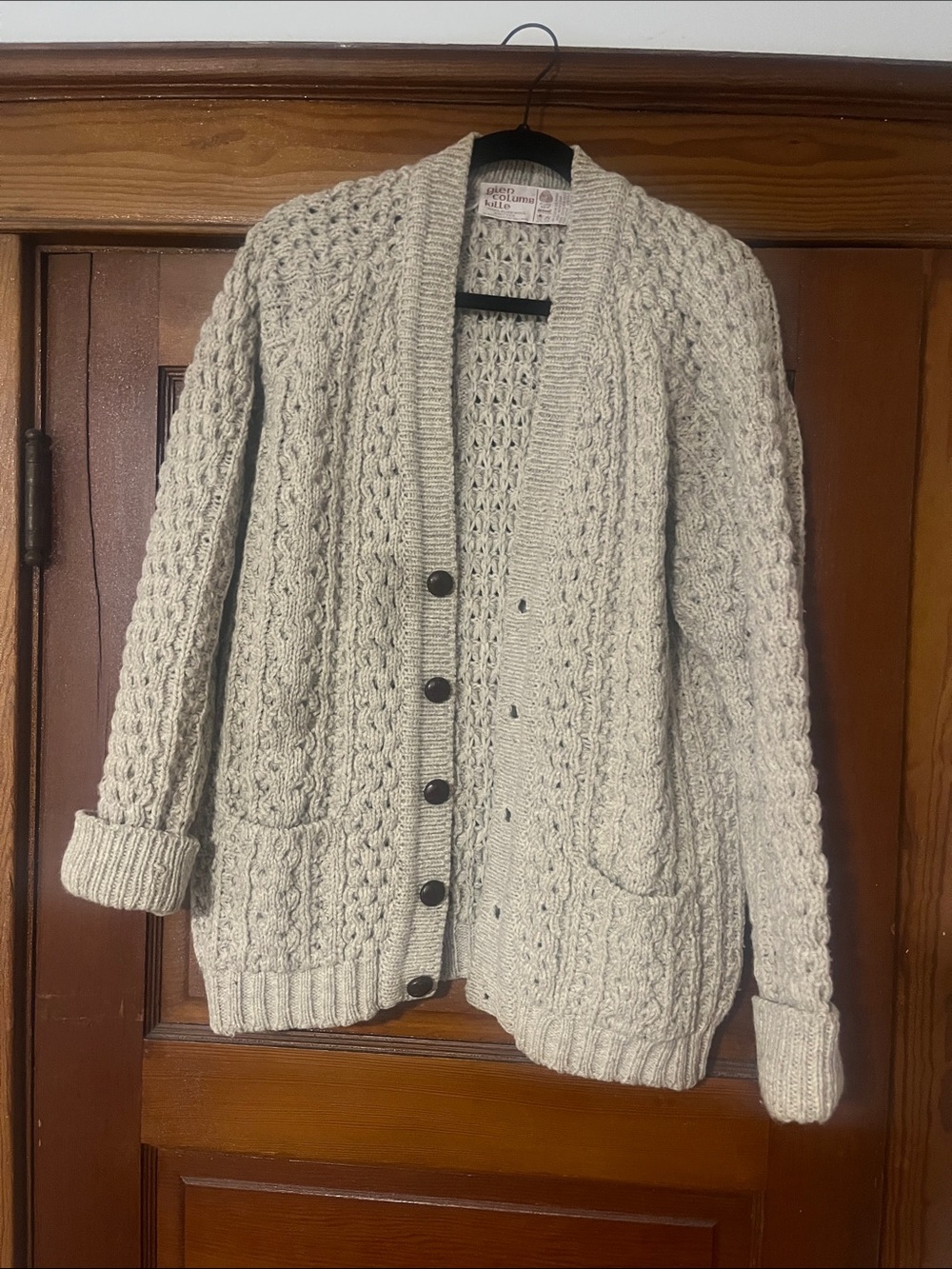 100% Irish Wool Cardigan Cozy Grandpa Sweater